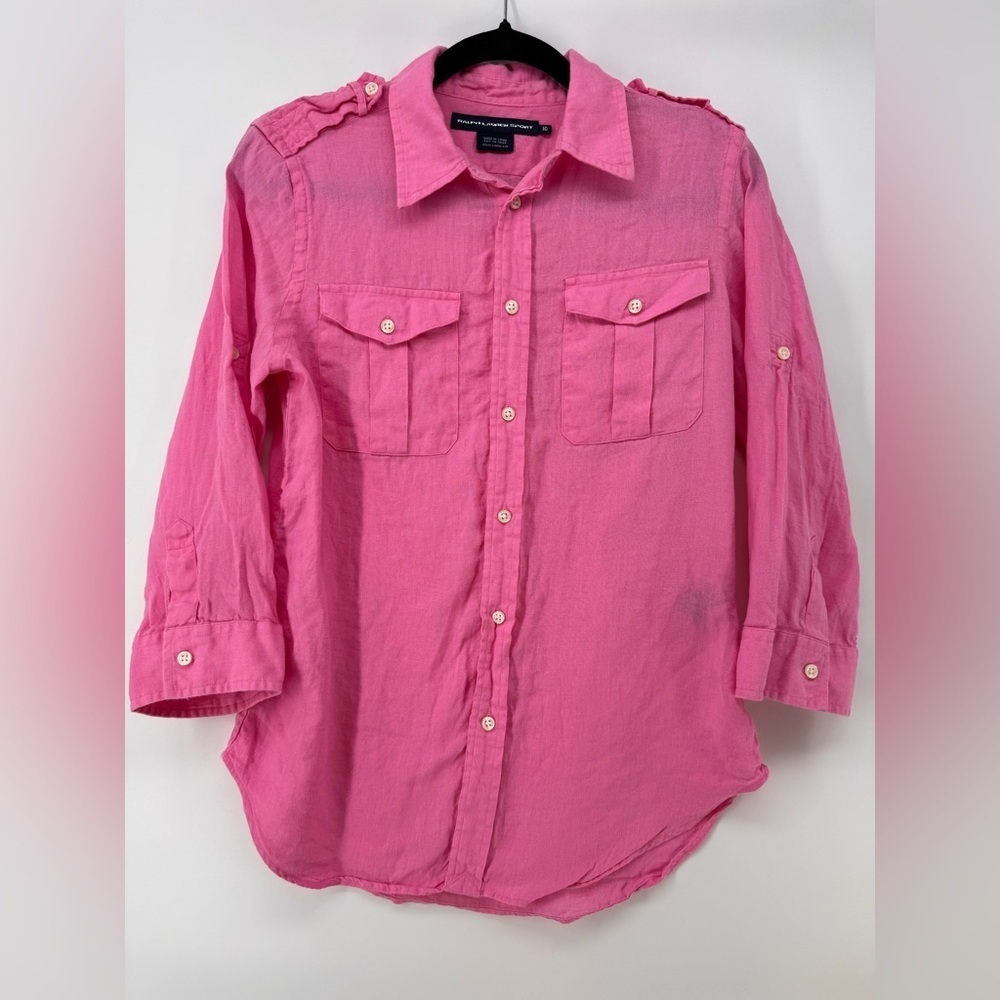 Women Ralph Lauren Sport Pink Linen Shirt 3/4 Sleeves - Picture 1 of 5
